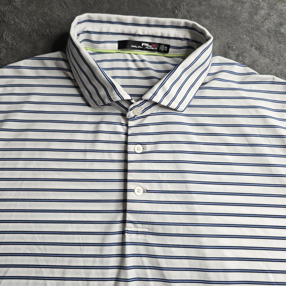RLX Ralph Lauren Polo Shirt Mens XXL White Blue Striped Golf South Shore